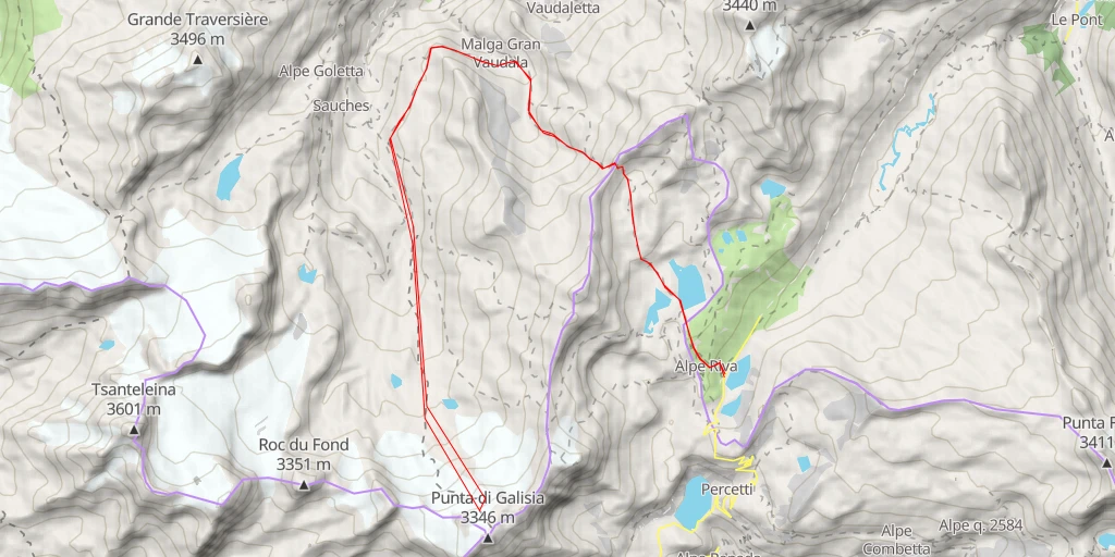 Map of the trail for Pointe de la Galise / Punta di Galisia