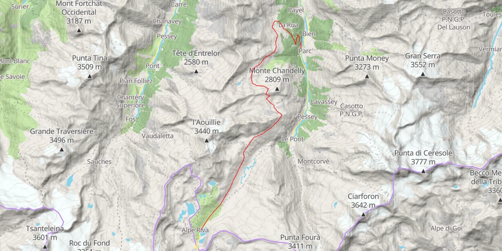 Map of the trail for Col Manteau Col Nivolet → Eau Rousse