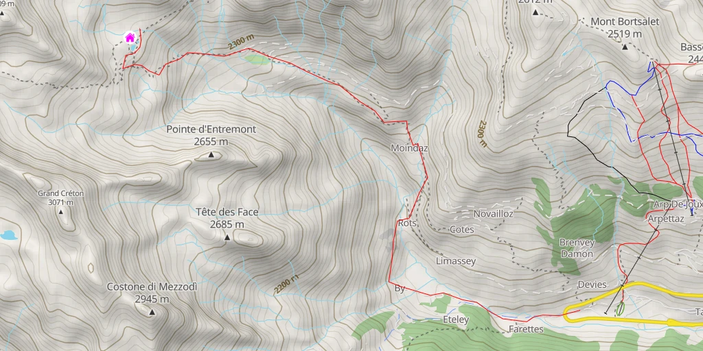 Map of the trail for Refuge Frassati Par le vallon des Merdeux