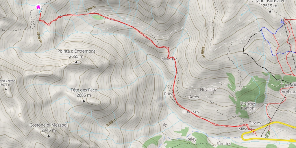 Map of the trail for Lac des Merdeux