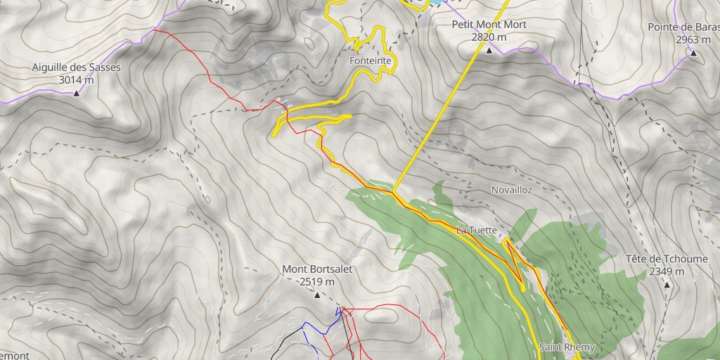 Map of the trail for Col du Fourchon Versant S, vallée du Grand St Bernard