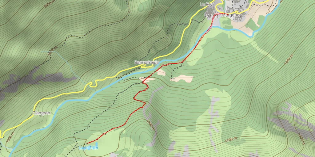 Map of the trail for Laghi Falin