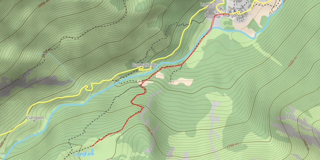 Map of the trail for Laghi Falin