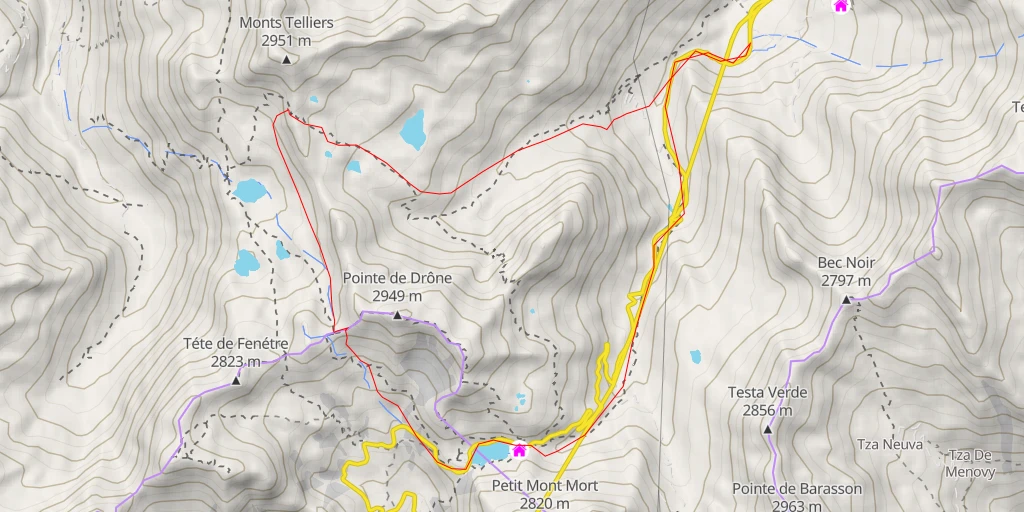 Map of the trail for Col du Bastillon Grand tour de la pointe de Drône