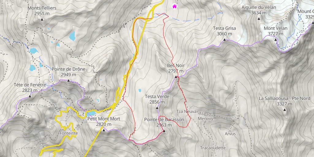 Map of the trail for Bourg Saint Bernard La crête de Barasson en traversée