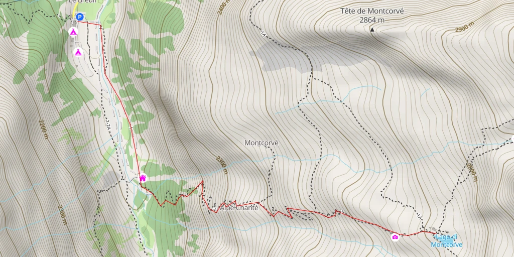 Map of the trail for Lago di Montcorve