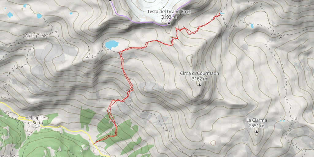 Map of the trail for Lago Piatta