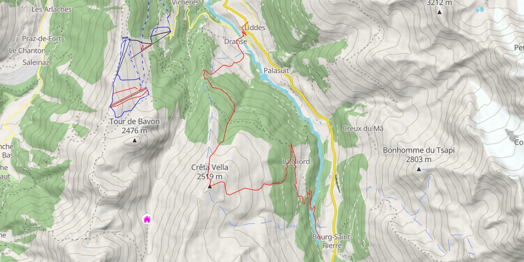 Map of the trail for Crêta de Vella Traversée de Bourg-St-Pierre à Dranse