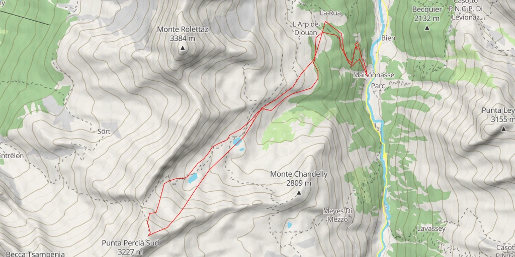 Map of the trail for Pointe Percia Par le vallon de Nampio