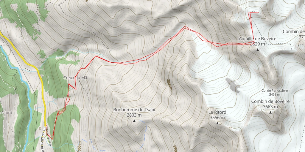 Map of the trail for Petit Combin Couloir W du point 3629 m