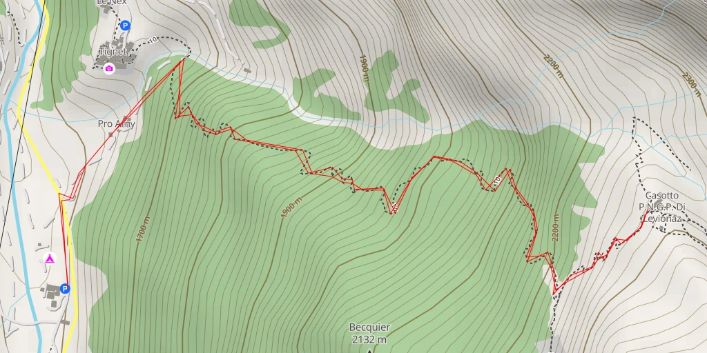 Carte de l'itinéraire :  Frazione Le Nex - Valsavarenche