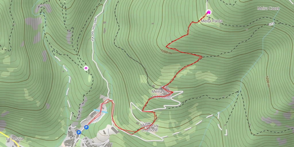 Map of the trail for RIfugio Meira Paula