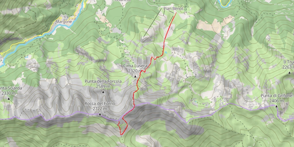 Carte de l'itinéraire :  Punta Cruvin