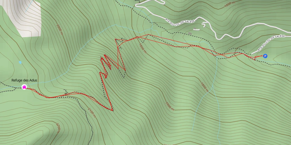 Map of the trail for Refuge des Adus