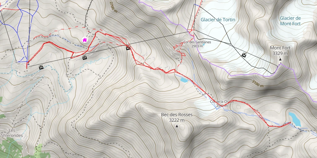 Carte de l'itinéraire :  lac du Petit Mont-Fort