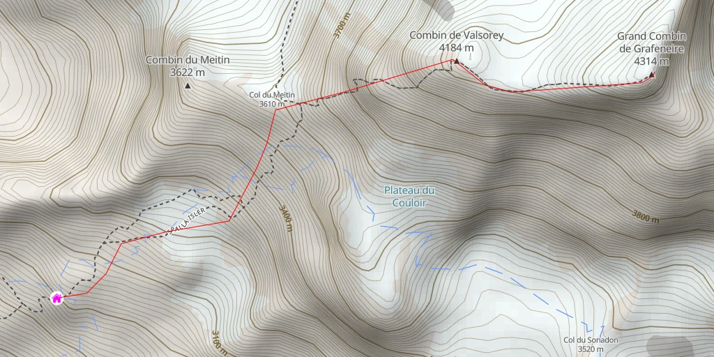 Map of the trail for Combin de Grafeneire Arête du Meitin