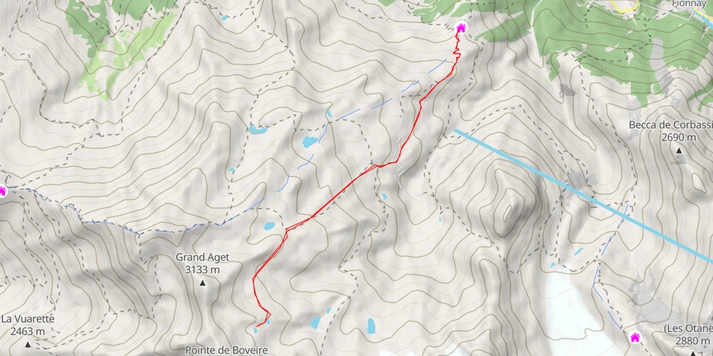 Map of the trail for lac des Ougets supérieur