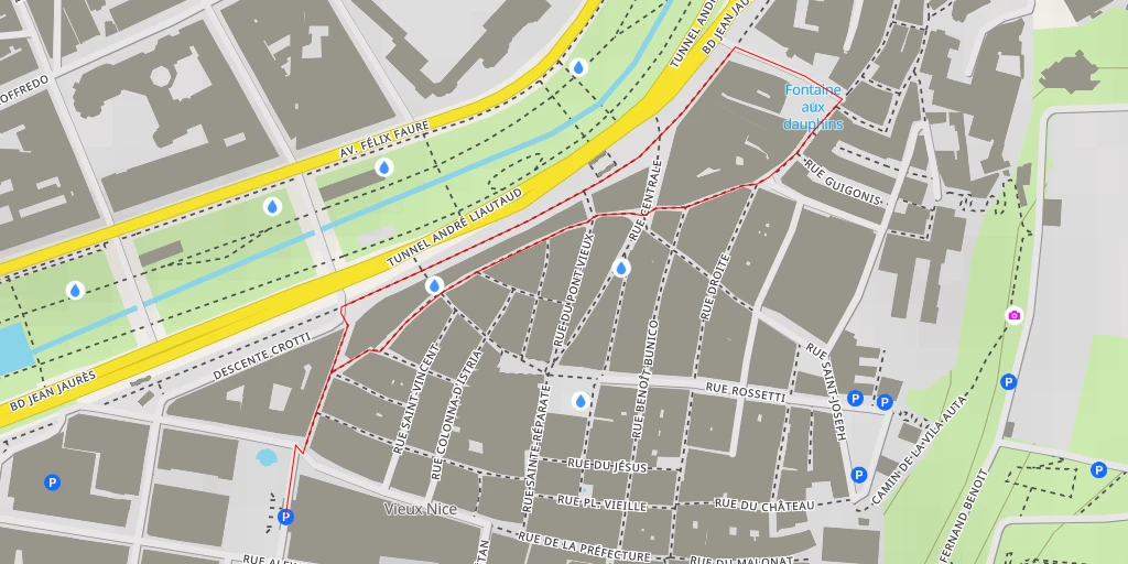 Map of the trail for Fontaine aux dauphins