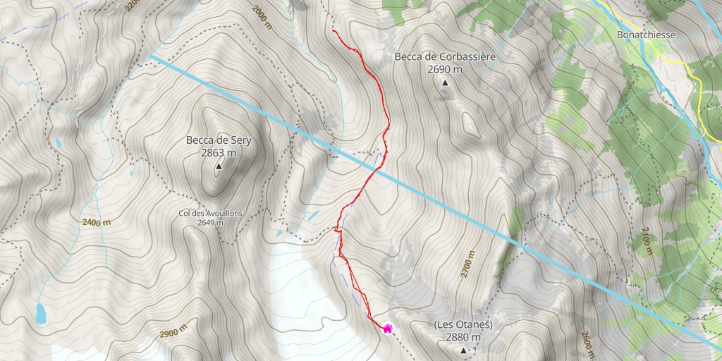 Map of the trail for Cabane FXB Panossière