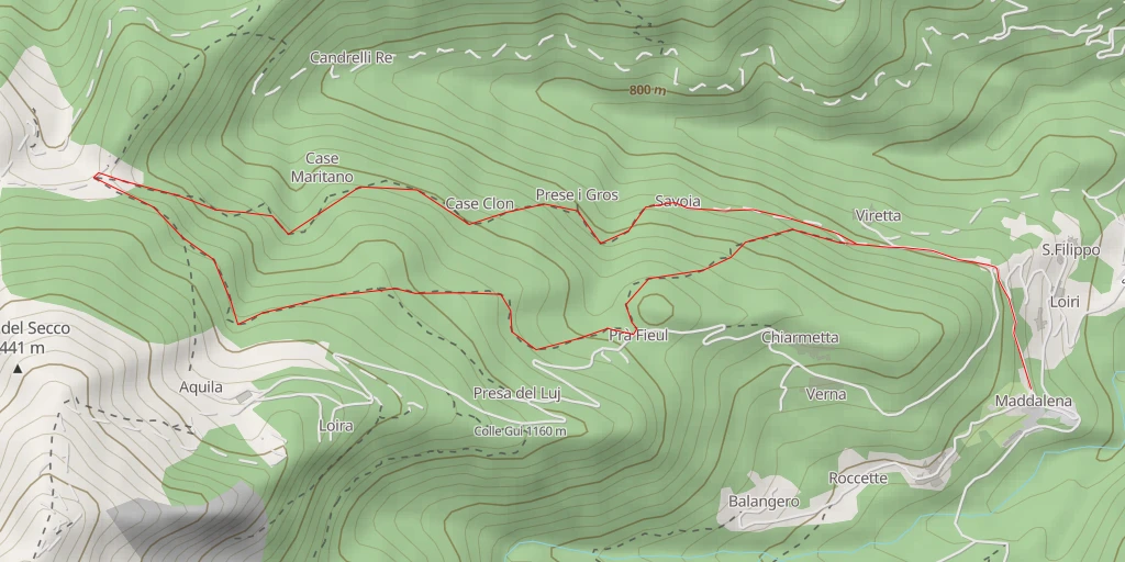 Map of the trail for Colletto del Forno