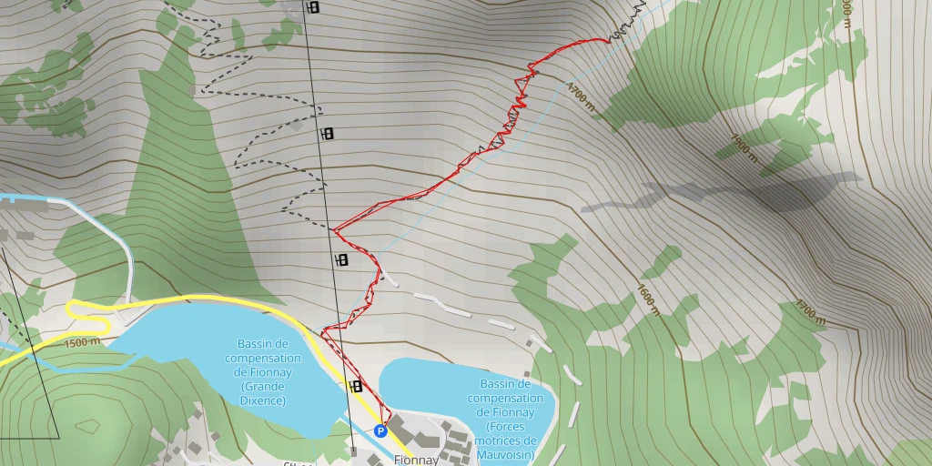 Map of the trail for Cascade de Fionnay