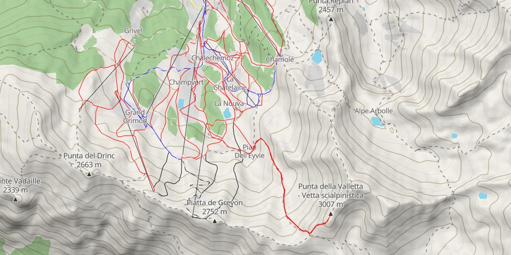 Map of the trail for Punta della Valletta - Vetta scialpinistica