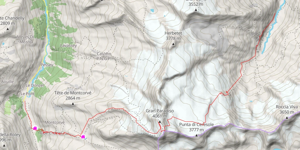 Map of the trail for Grand Paradis Arête E du Roc par le Col de l'Abeille