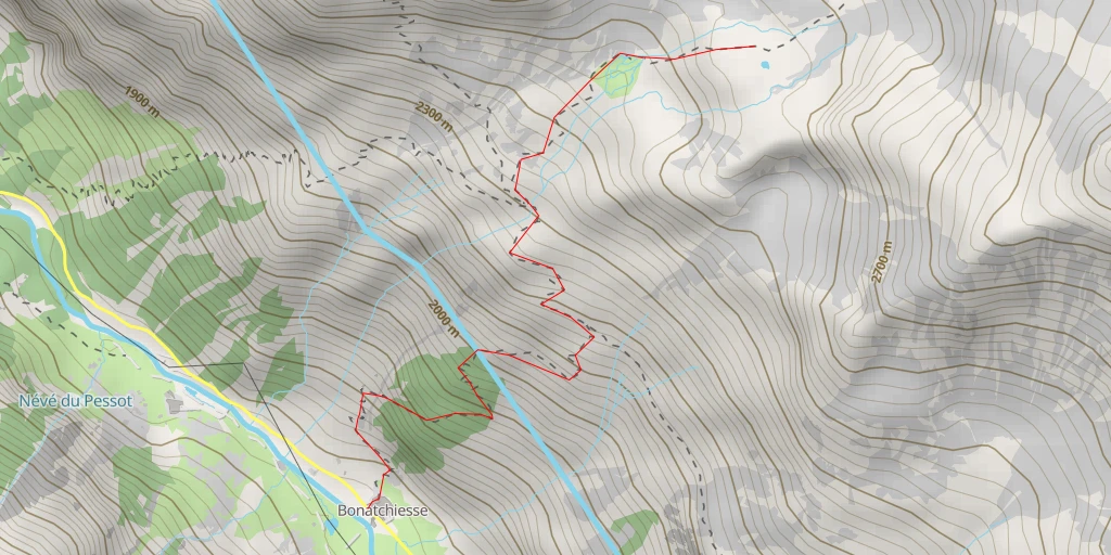 Carte de l'itinéraire :  Ancienne cabane Marcel Brunet - Route de Mauvoisin