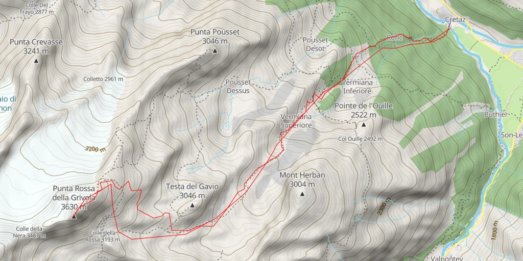 Map of the trail for Grivola - Pointe Rousse Par le vallon de Vermiana