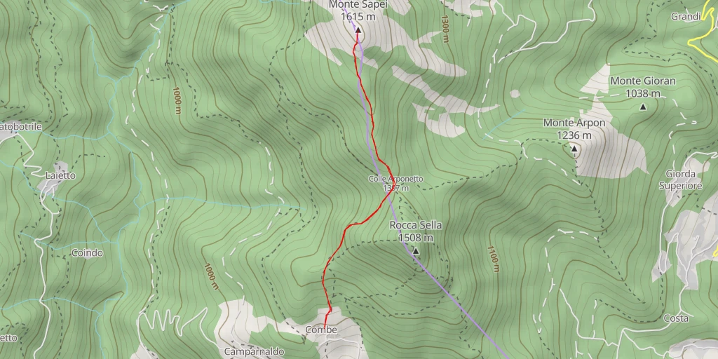 Carte de l'itinéraire :  Monte Sapei