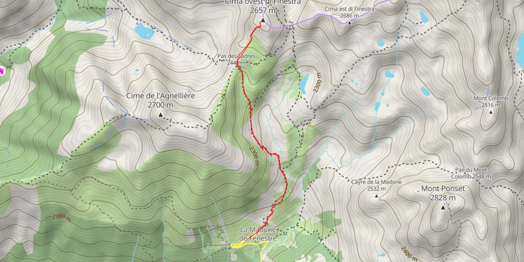 Carte de l'itinéraire :  Cima ovest di Finestra / Cime Ouest de Fenestre