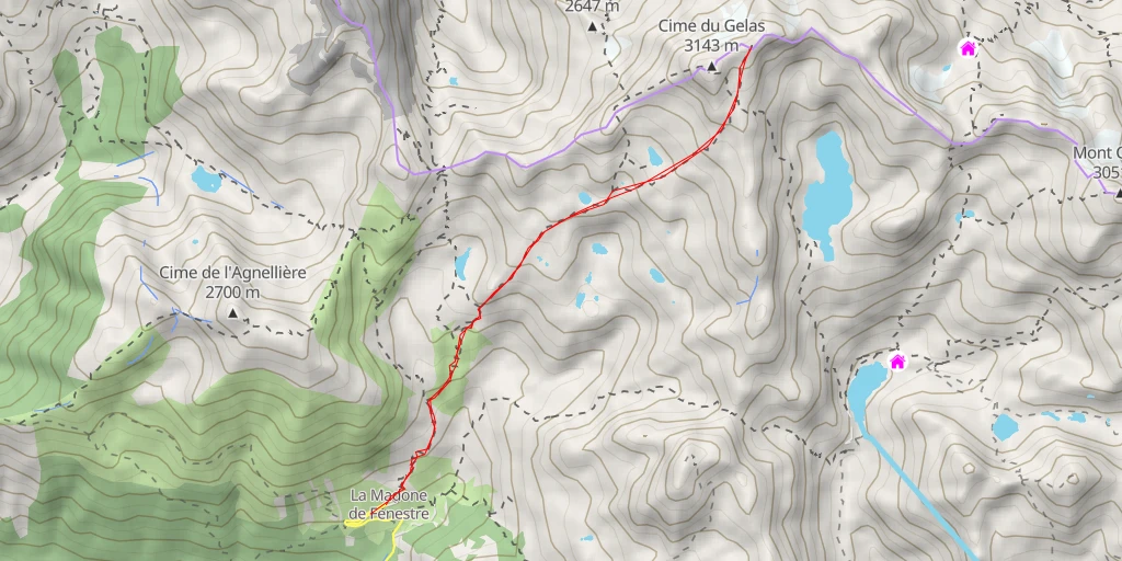 Map of the trail for Balcon du Gélas / Balcone del Gelas