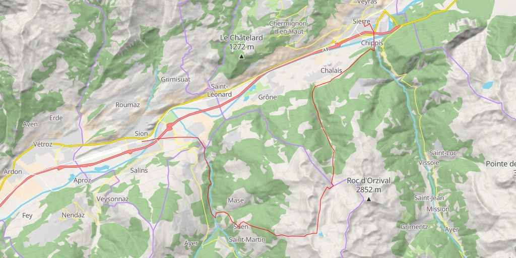 Map of the trail for Pas de Lovégno De Sion à Sierre par la vallée de la Borgne et le Vallon de Réchy