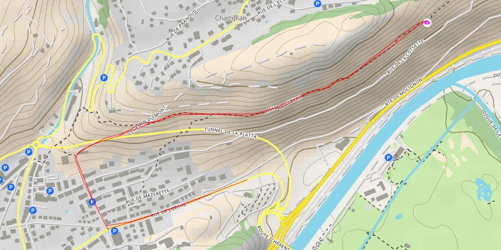 Carte de l'itinéraire :  Bisse de Clavau