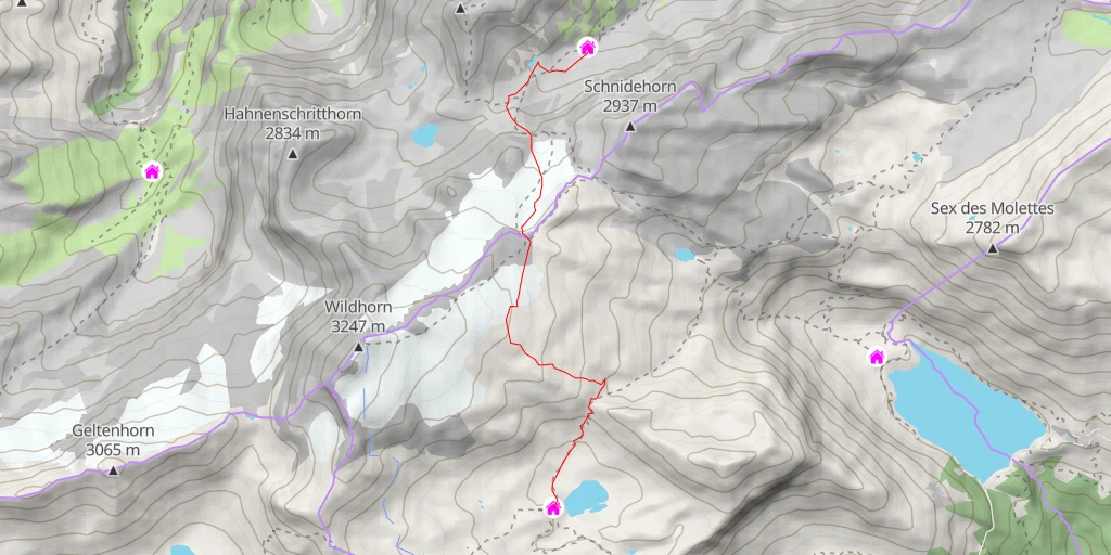 Map of the trail for Wildhorn Traversée Audannes >> Wildhornhütte