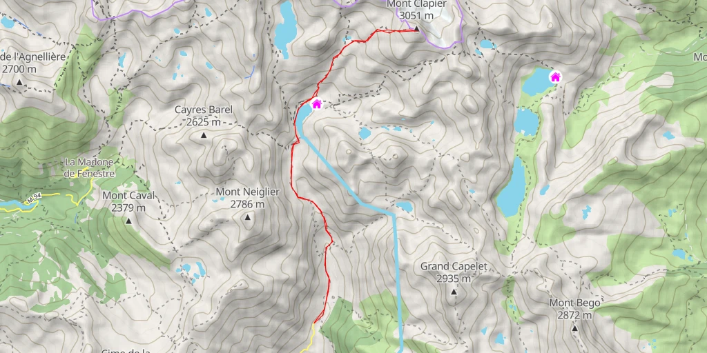 Map of the trail for Mont Clapier / Monte Clapier