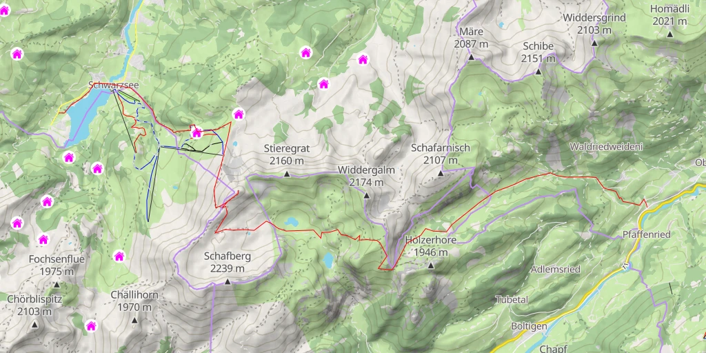 Map of the trail for Trimlegable Traversée Enge im Simmental à Schwarzsee, en passant par le Kaiseregg