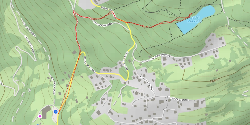 Map of the trail for Lac des Miriouges