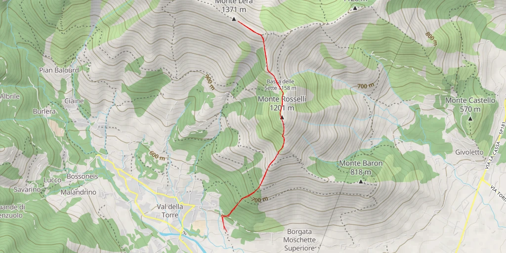 Map of the trail for Monte Lera