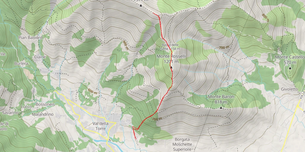 Carte de l'itinéraire :  Direttissima per il Monte Rosselli