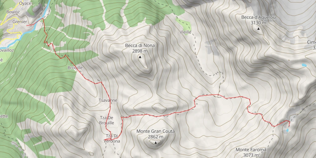 Map of the trail for  Du col de Vessona à Oyace par le col de Vamea