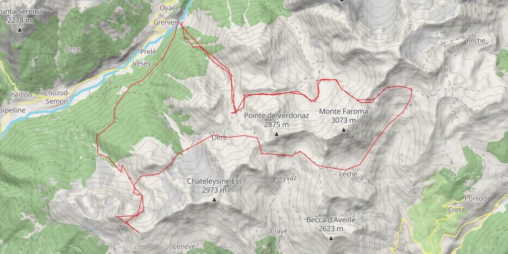 Map of the trail for  Tour du Mont Faroma en 3 étapes