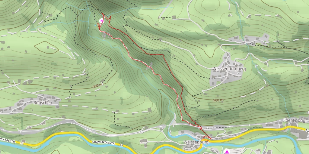 Map of the trail for Pont suspendu a Weissenburg Bad, BE.