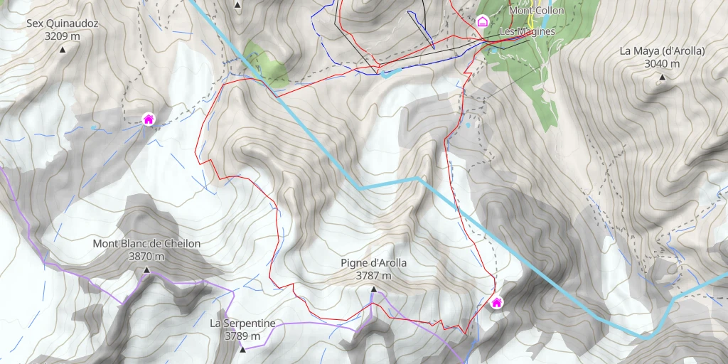 Map of the trail for Pigne d'Arolla Traversée Vignettes → Pas de Chèvres