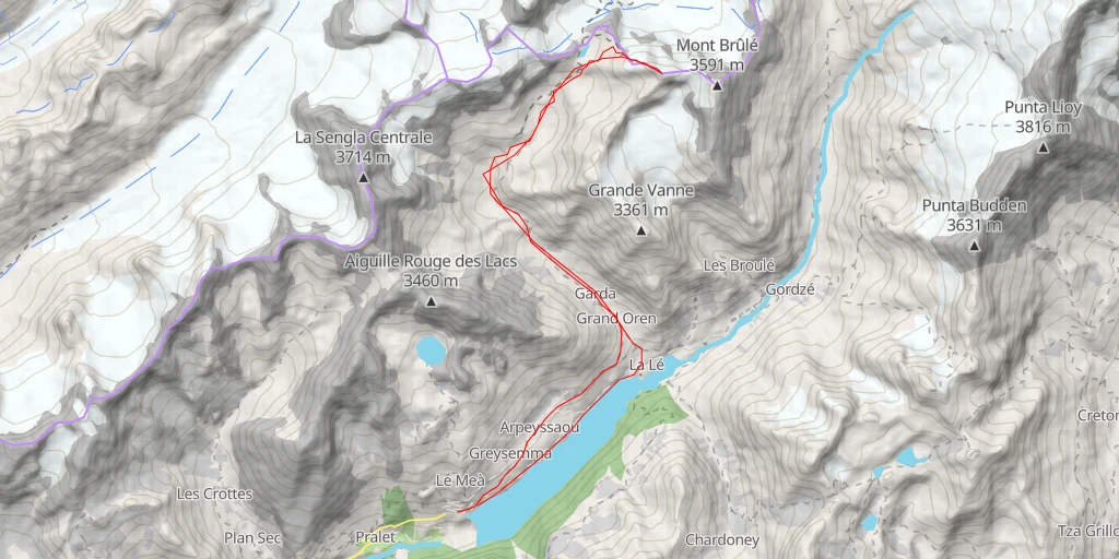 Map of the trail for Pointe Marcel Kurz Par le Vallon d'Oren