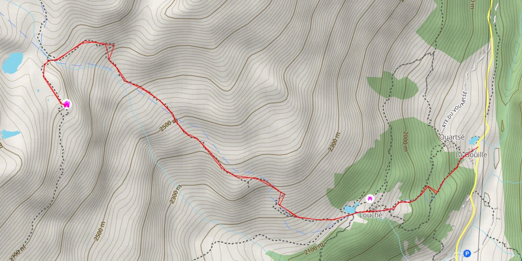 Map of the trail for Cabane des Aiguilles Rouges