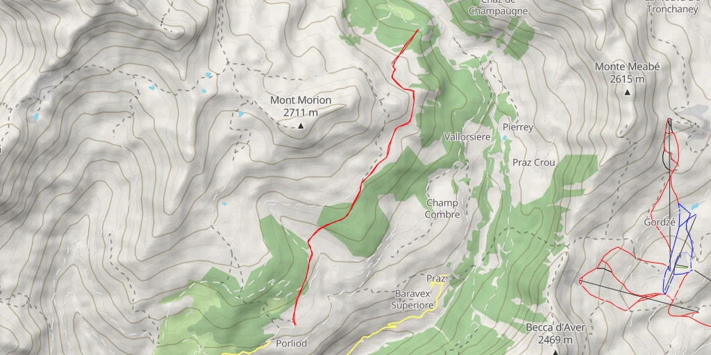 Carte de l'itinéraire :  Strada Vicinale da Porliod a Praz