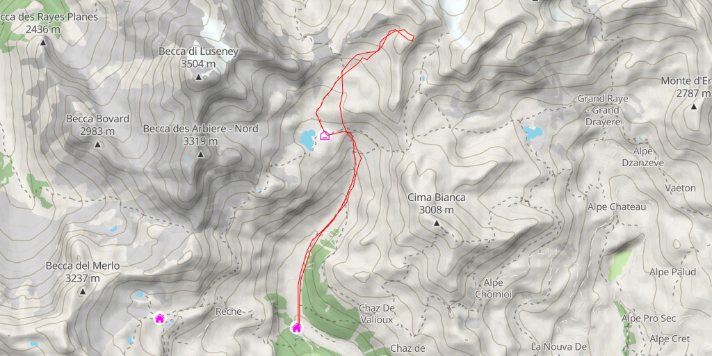 Map of the trail for Col de Praterier  par le Vallon de Saint Bartélemy