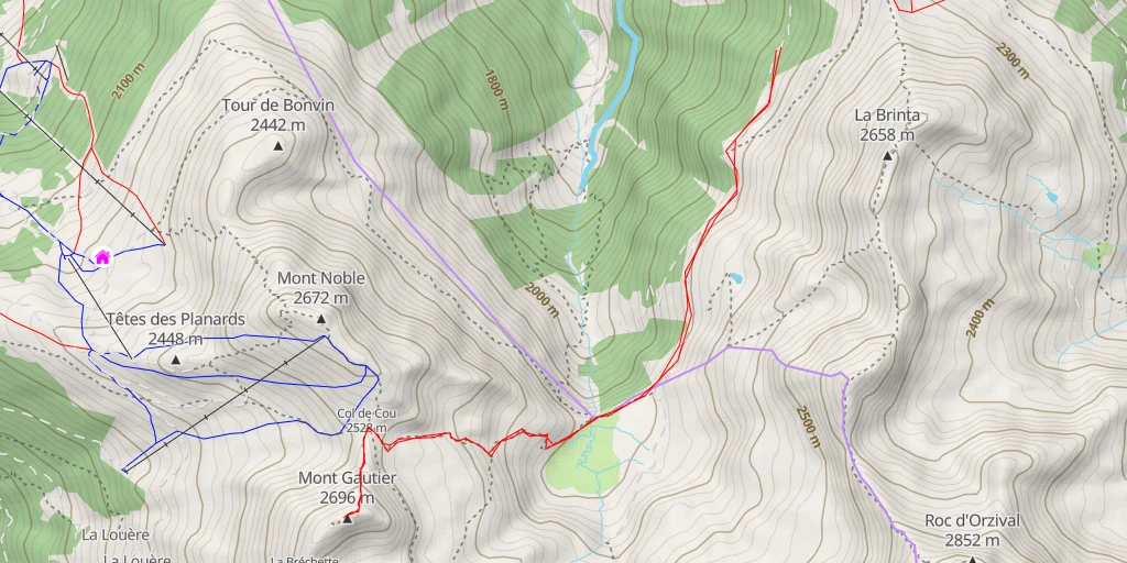 Map of the trail for Mont Gautier