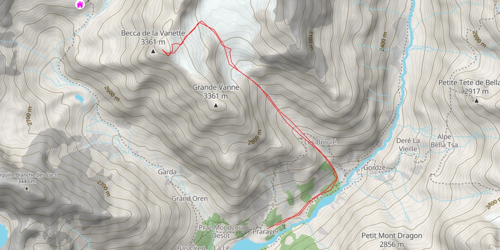 Map of the trail for Bec Vannetta Par la gorge du torrent du Braoulé